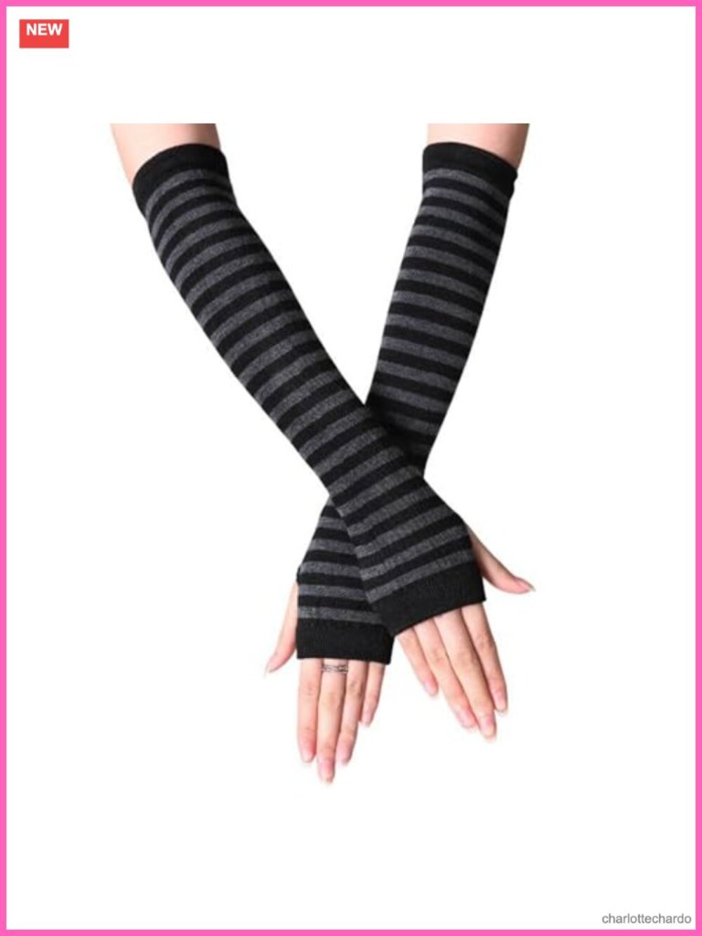 Womens Punk Gothic Knitted Fingerless Gloves Arm Warmers Thumb Hole Stretchy